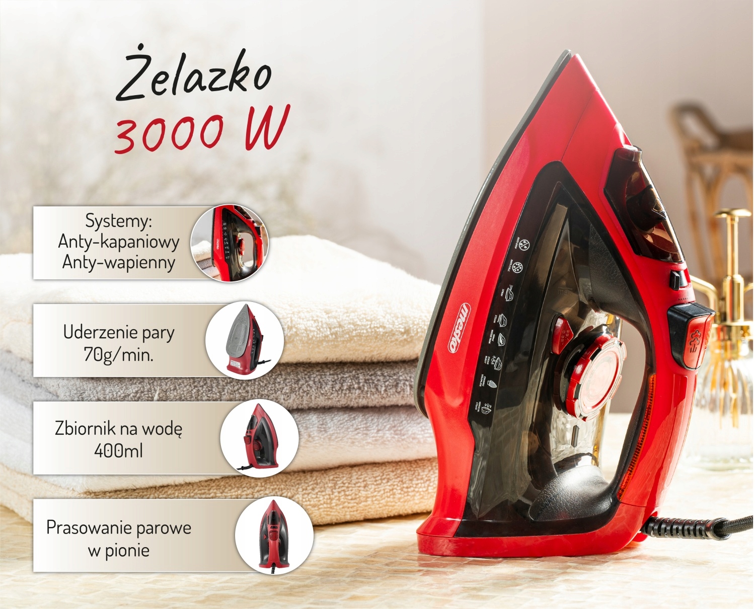 Żelazko Parowe MS 5031 3000W 5 Funkcji Ceramiczna Stopa