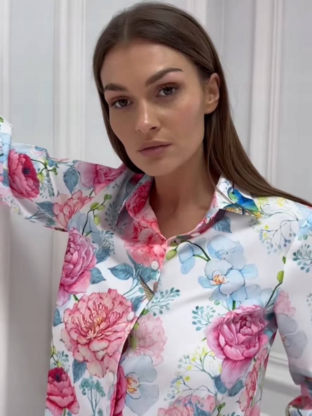 Dámská košilová halenka Bílá s květy Velikost M Polský Výrobce Lalous