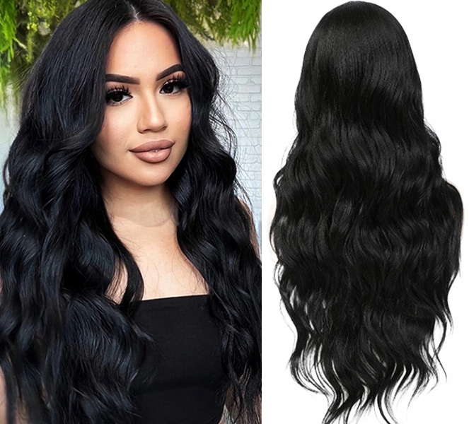 PERUKA DAMSKA WŁOSY DŁUGIE CZARNE FALE SZTUCZNE SYNTETYCZNE 70 CM BRUNETKA Kod producenta SH46726