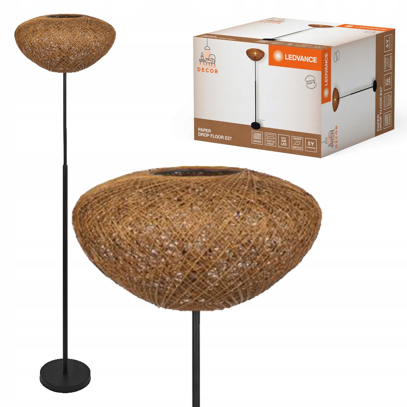 Podlahová lampa Dekoratívna stojaca lampa E27 Béžová Decor Ledvance