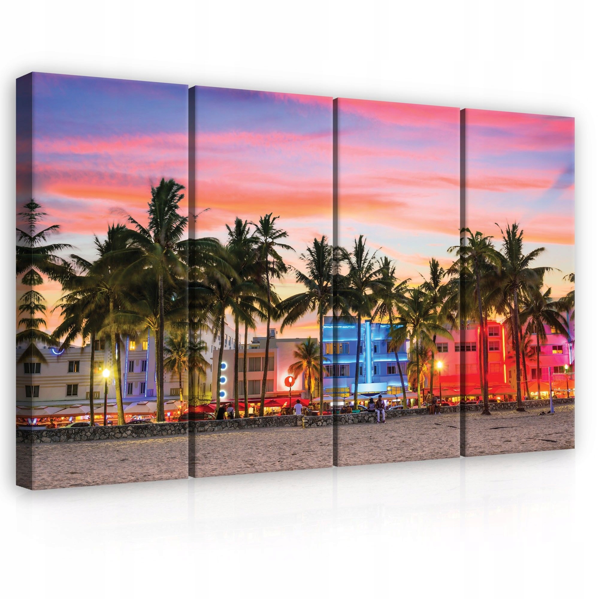 Obraz 120x80 Miami Beach západ slnka palmy art deco nočné mesto pláž