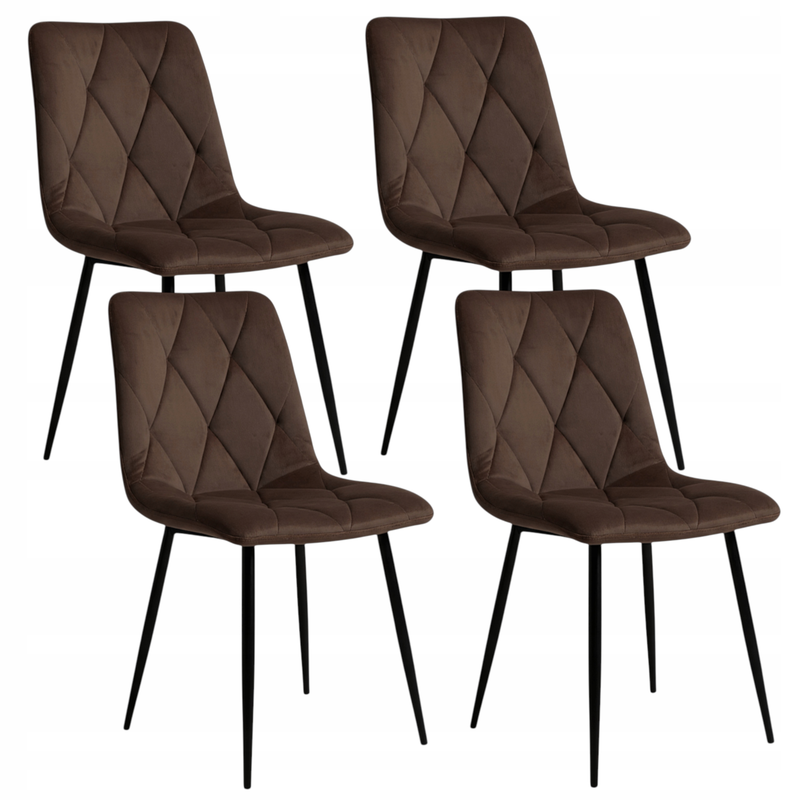 Krzesło Welurowe Pikowane Brązowe Tapicerowane Krzesła do Jadalni Salonu x4