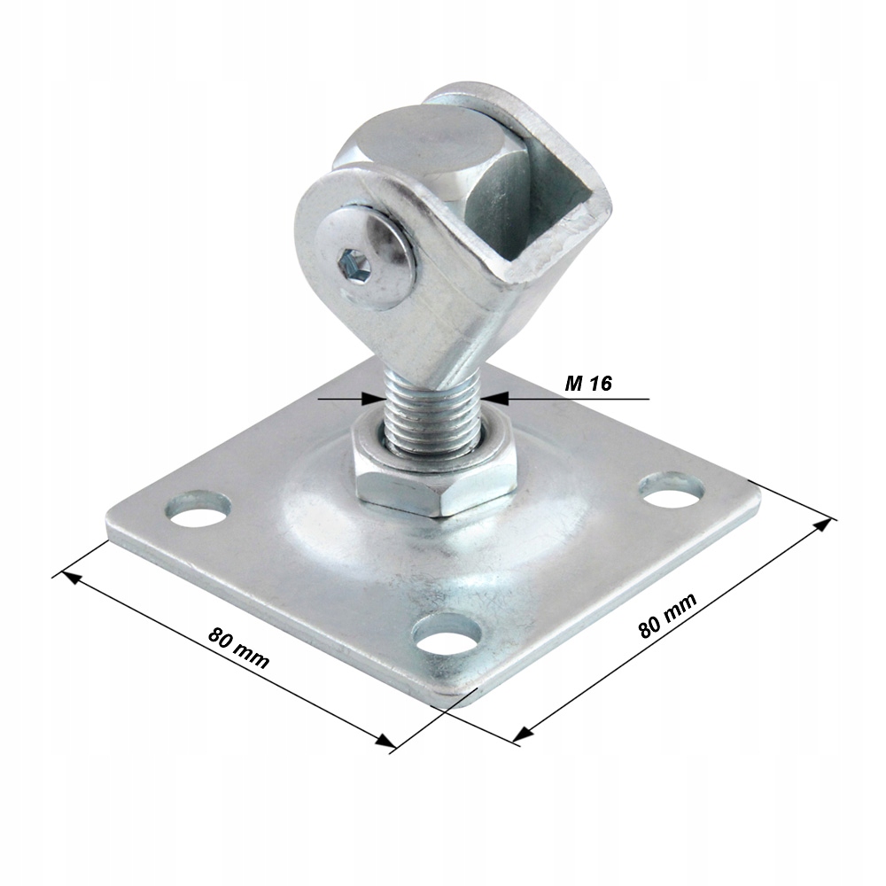 ZAWIAS REGULOWANY M16 PRZYKRĘCANY PODSTAWA 80X80 MM OCYNKOWANY Marka inna