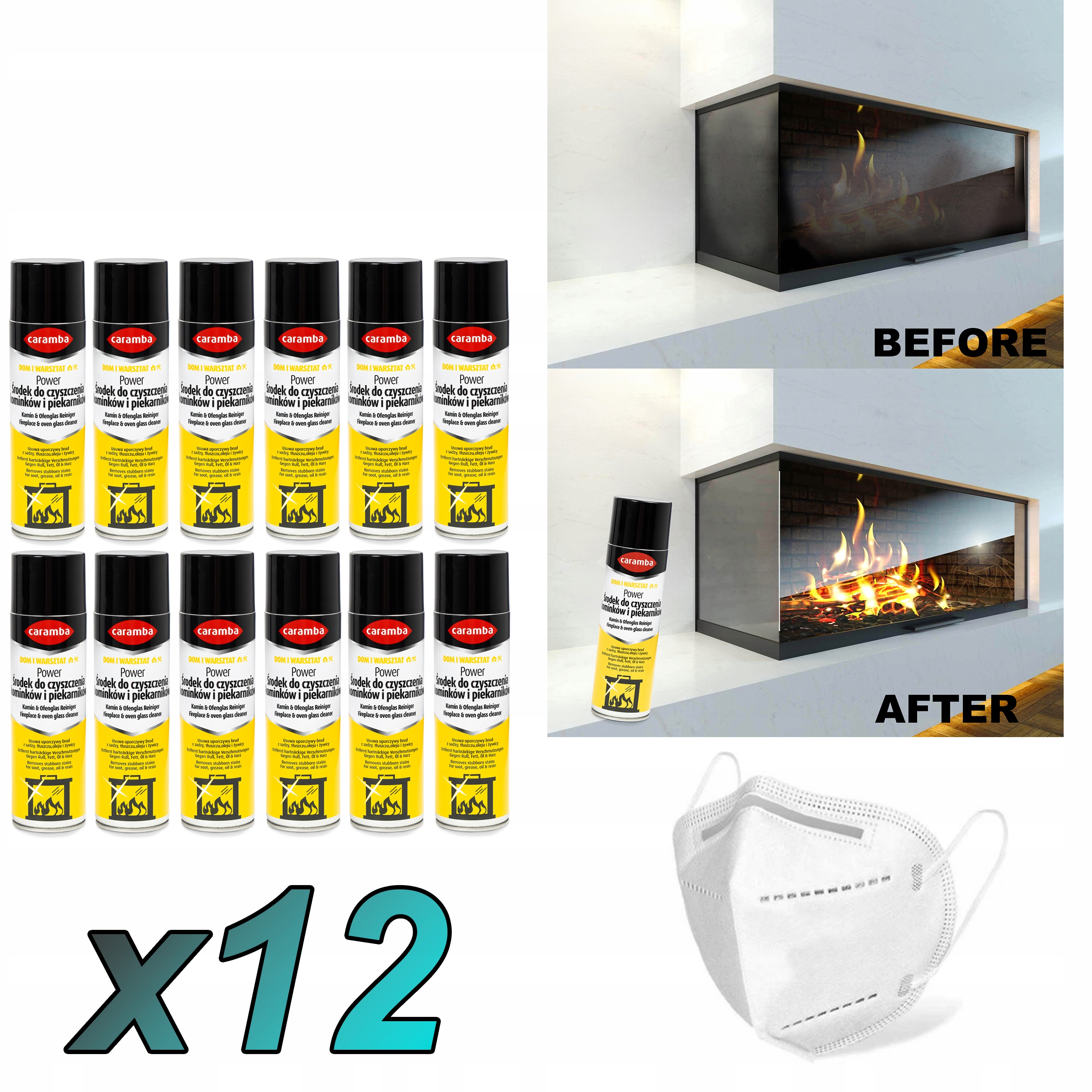 12 x Caramba Aktivní pěna do krbů a kamen 500 ml 1 x maska FFP2