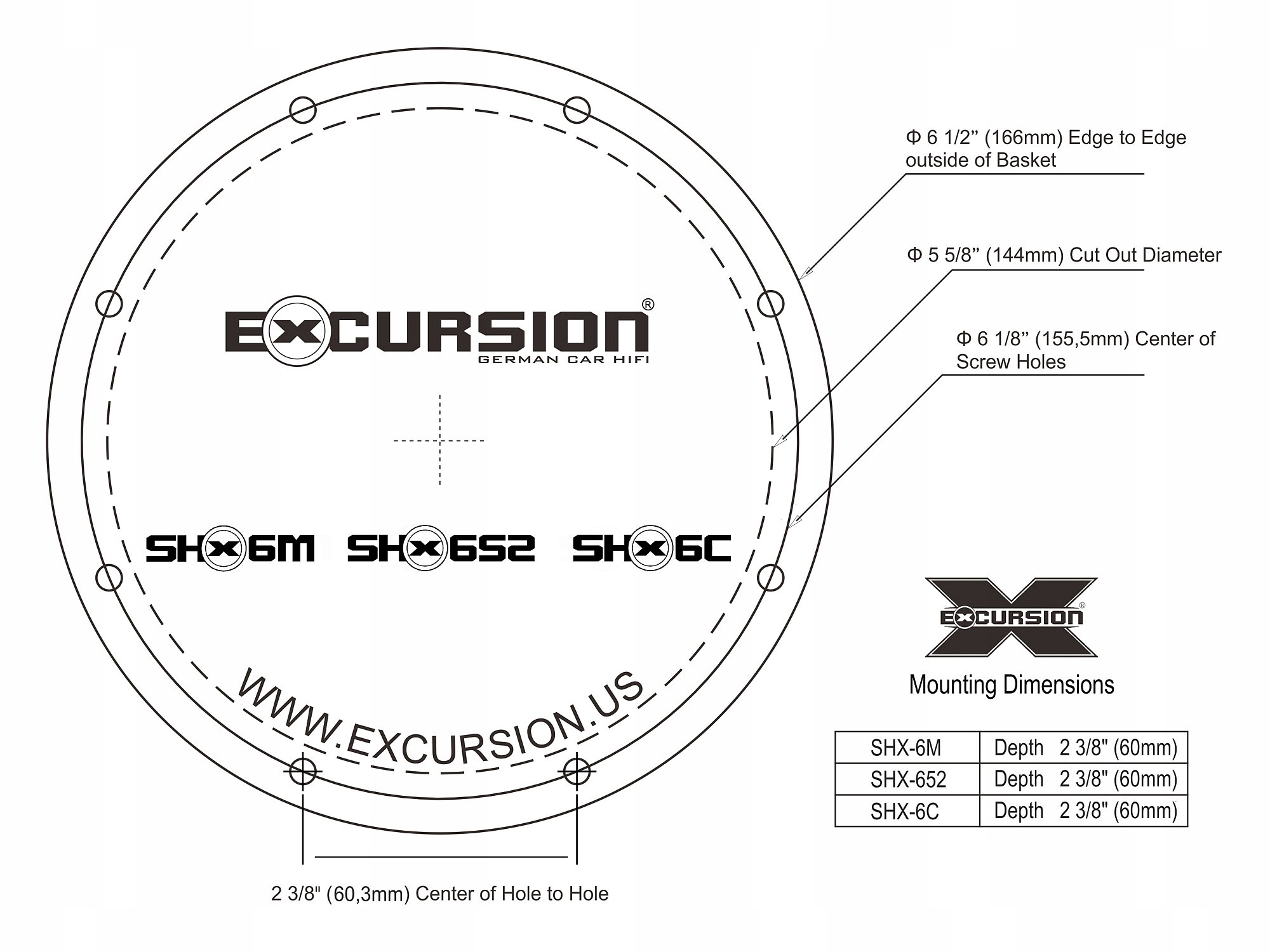 Głośniki Excursion 165mm 2 drożne 200W Model SHX-652