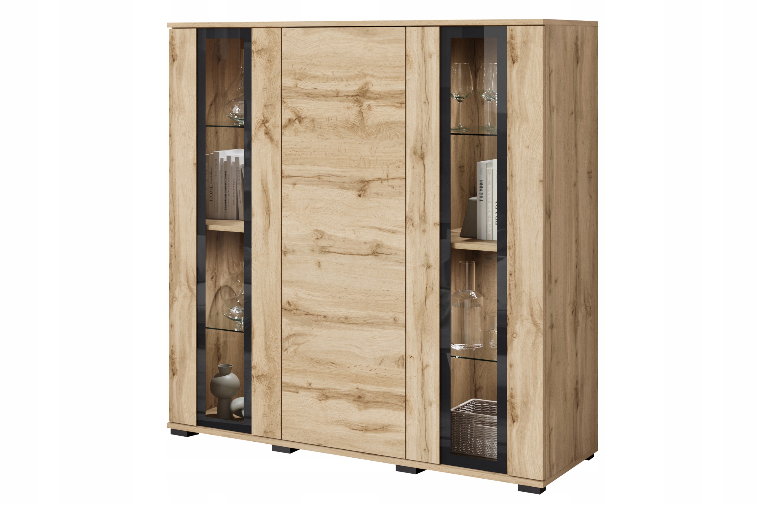 Moderní vysoká vitrína do obývacího pokoje 120 cm s matným prosklením wotan a Led