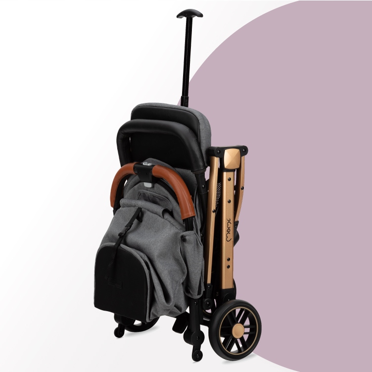 WÓZEK SPACEROWY SPACERÓWKA - MoMi ESTELLE SZARY ZŁOTY - MAŁY LEKKI WALIZKA Rodzaj kół Piankowe