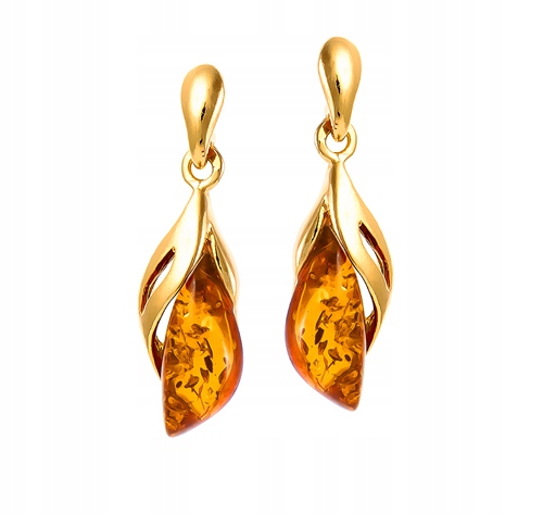 

Złote Kolczyki srebro z Bursztynem wiszące