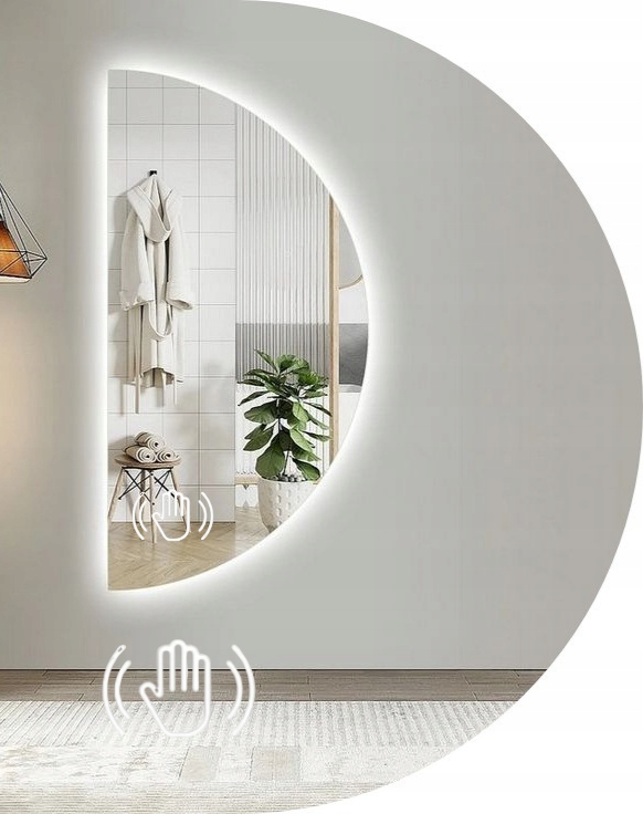 Polkruhové Zrkadlo Led Mesiac 100x50 So Senzorickým Vypínačom Na Pohyb