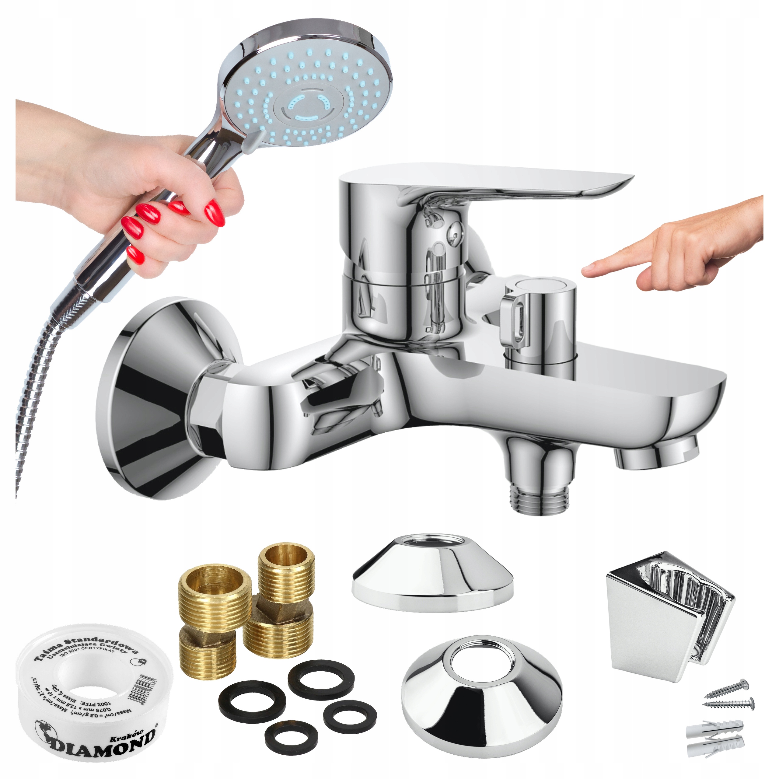 Kohútik do vane, vaňová batéria na stenu, otočný prepínač Sotbe