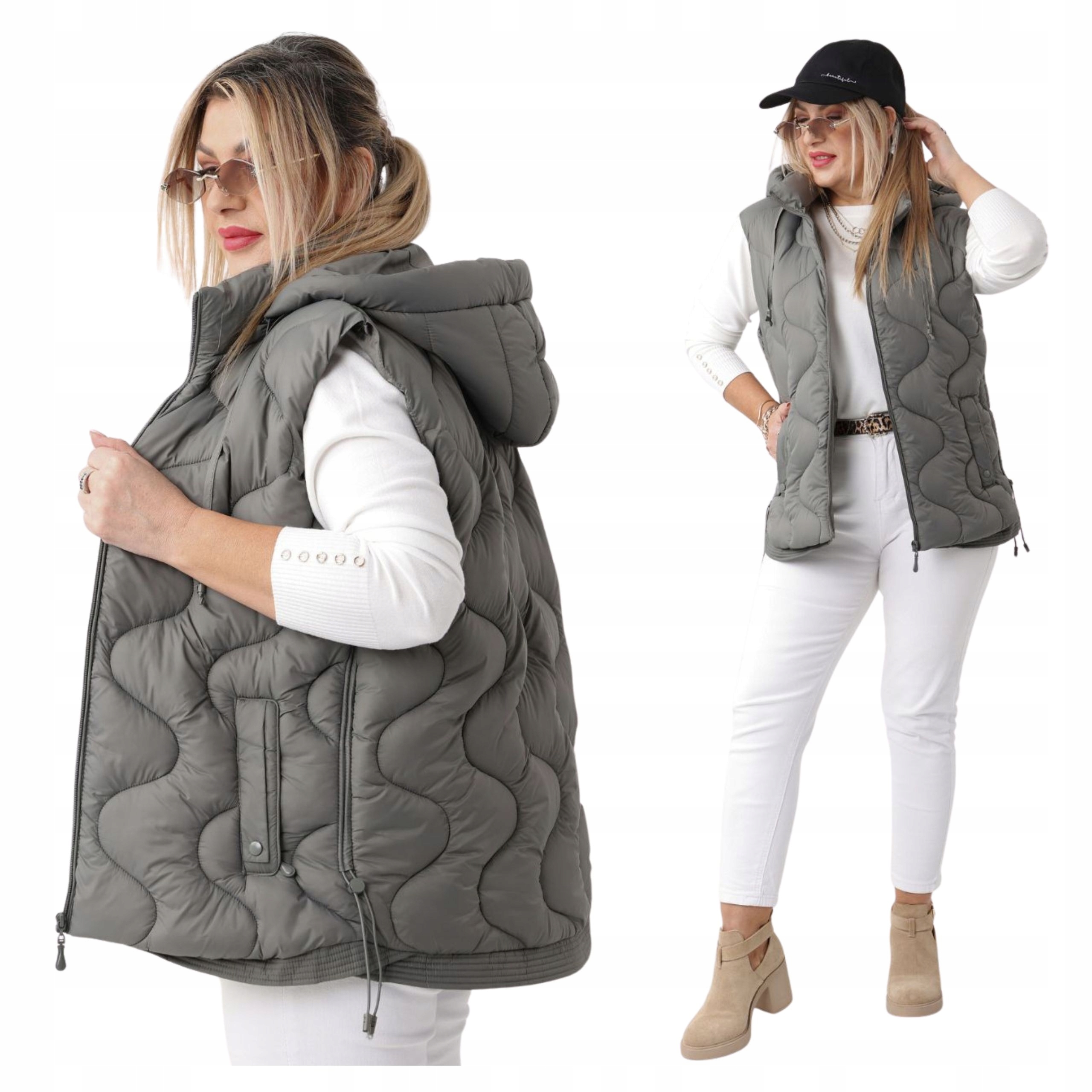 Bezrękawnik Damski Kamizelka Z Kapturem Duże Rozmiary Przejściowy Ciepły