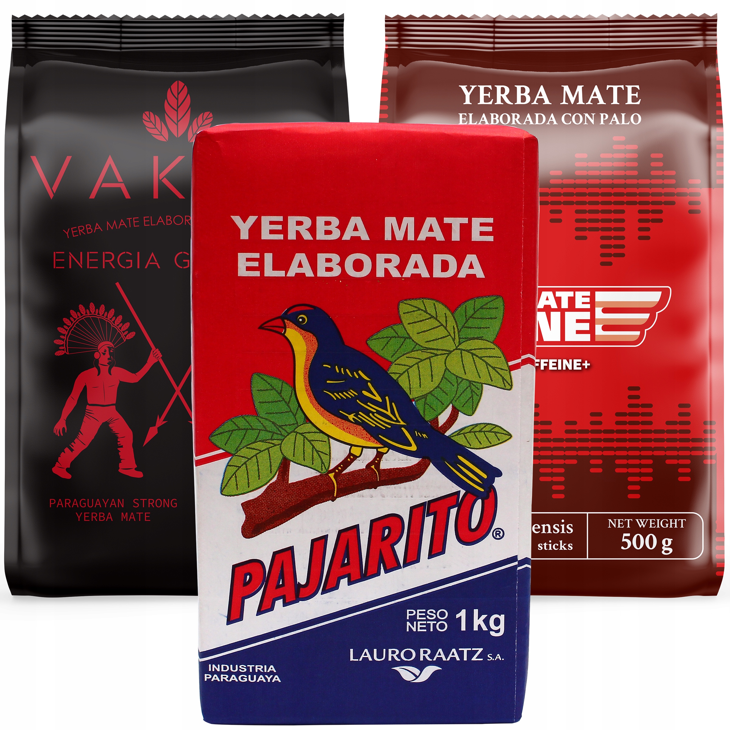 Yerba Mate Pajarito 1 kg Vakapi Energia 0,5 kg Mateine Caffeine+ 0,5 kg 2 kg