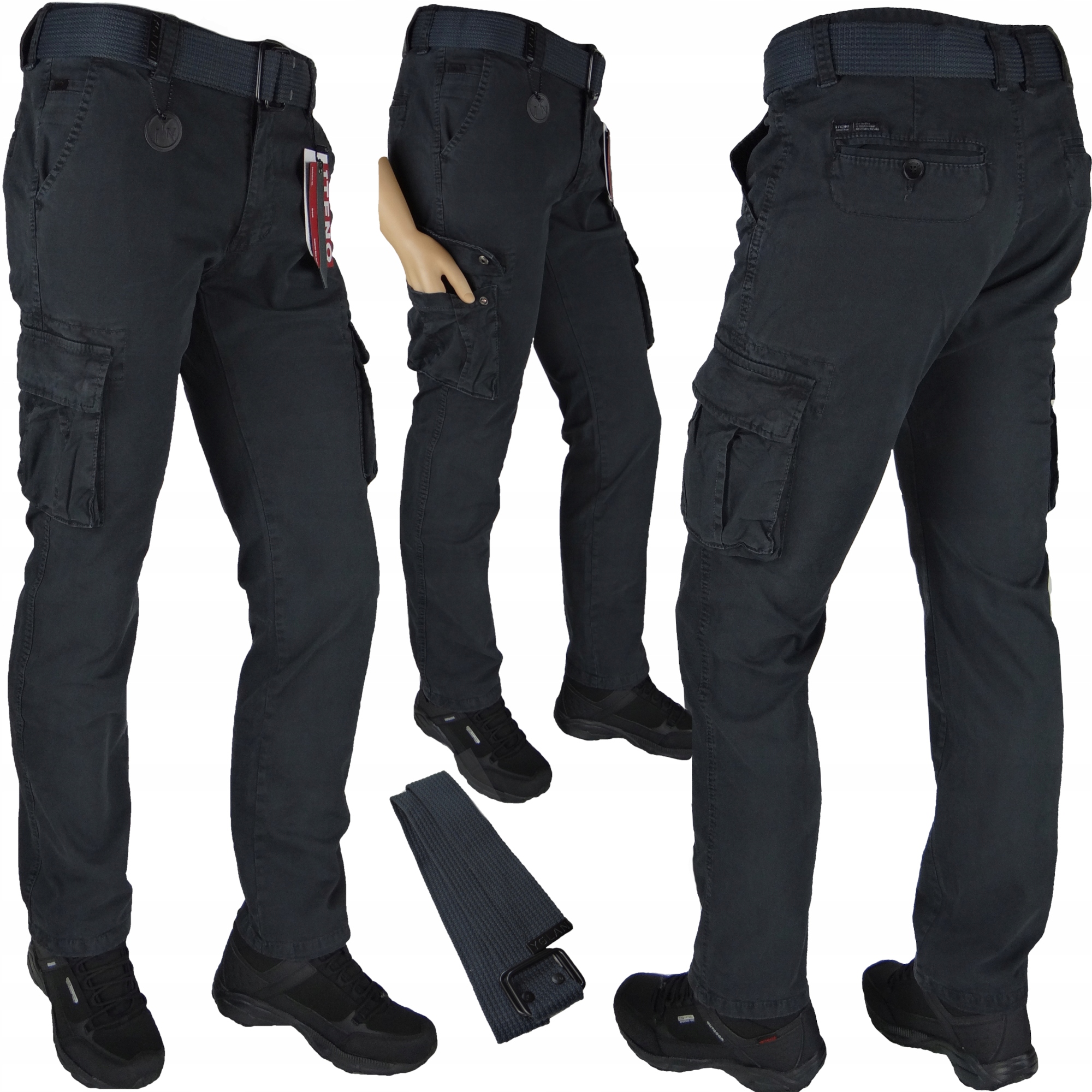 SPODNIE BOJÓWKI ANTRACYT Stretch z paskiem r32 IT. Różne Rozmiary