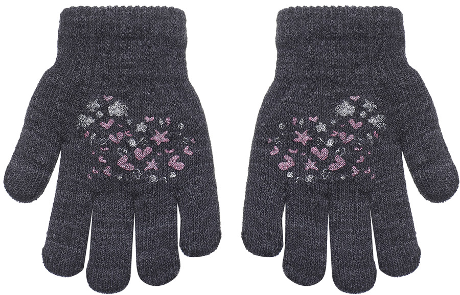 13cm Rękawiczki OCIEPLANE ciepłe GRUBE 5 palcowe SERCE grafit