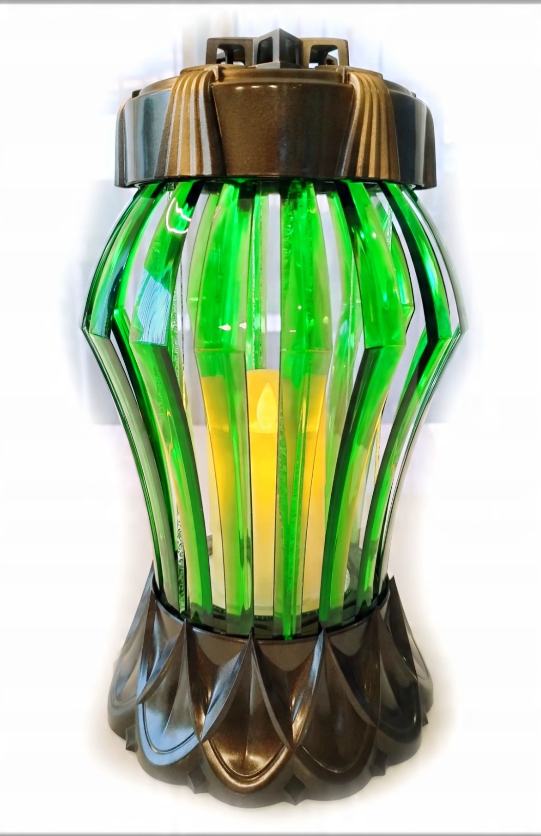 

znicz lampion świąteczny zielono złoty duży 33cm
