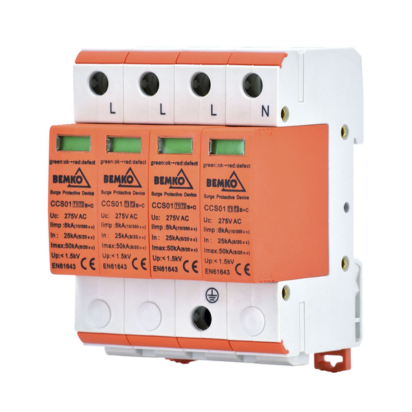 Přepěťová ochrana 4P – Bemko – třída 25-50 kA T1+T2 (b+c) pro Din lištu 275 V