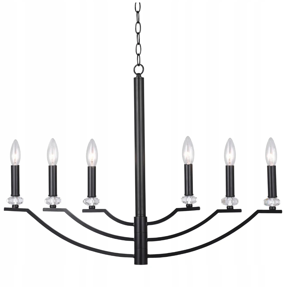 Vintage glamour luster čierny s kryštálikmi a sviečkou do obývačky 6ks Polux