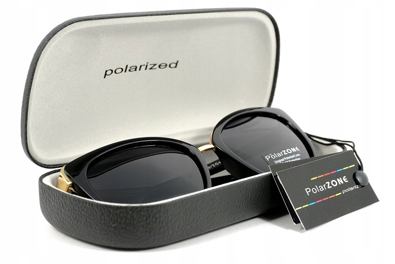 DAMSKIE CZARNE OKULARY PRZECIWSŁONECZNE KOCIE OCZY Z POLARYZACJĄ I ETUI Model Okulary przeciwsłoneczne PolarZONE 818-1