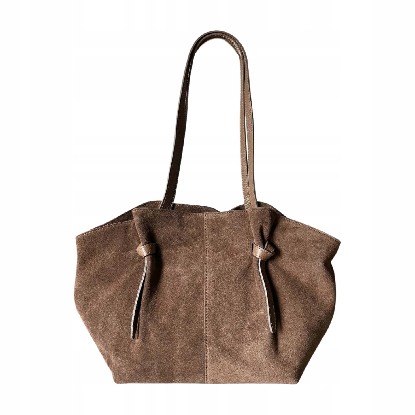 Vera Pelle shopper kabelka z pravé semišové kůže béžová taupe přes rameno