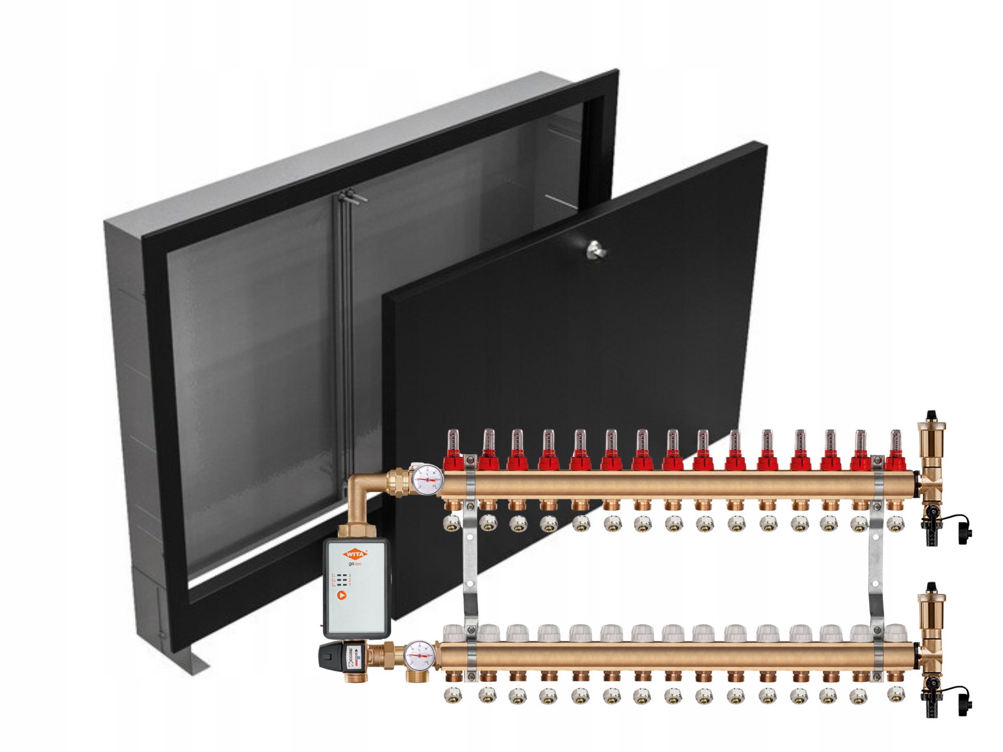 Mosazný Rozdělovač Podlah 15+ČERPADLO Vítá+podomítková Skříňka Černá+pex