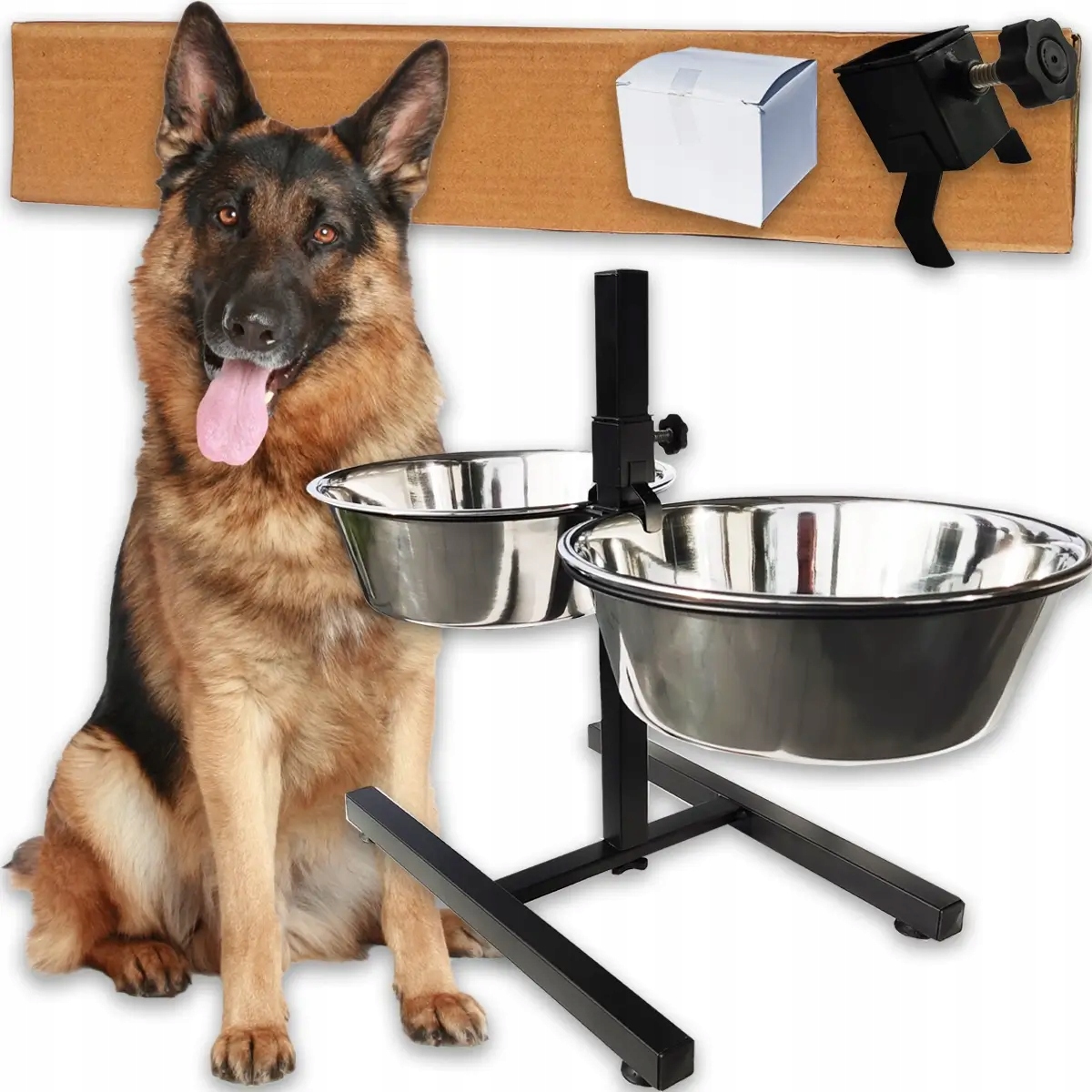 Miski dla dużego Psa na Stojaku Regulowanym 2 x 4,7 L Duże Stojak stal