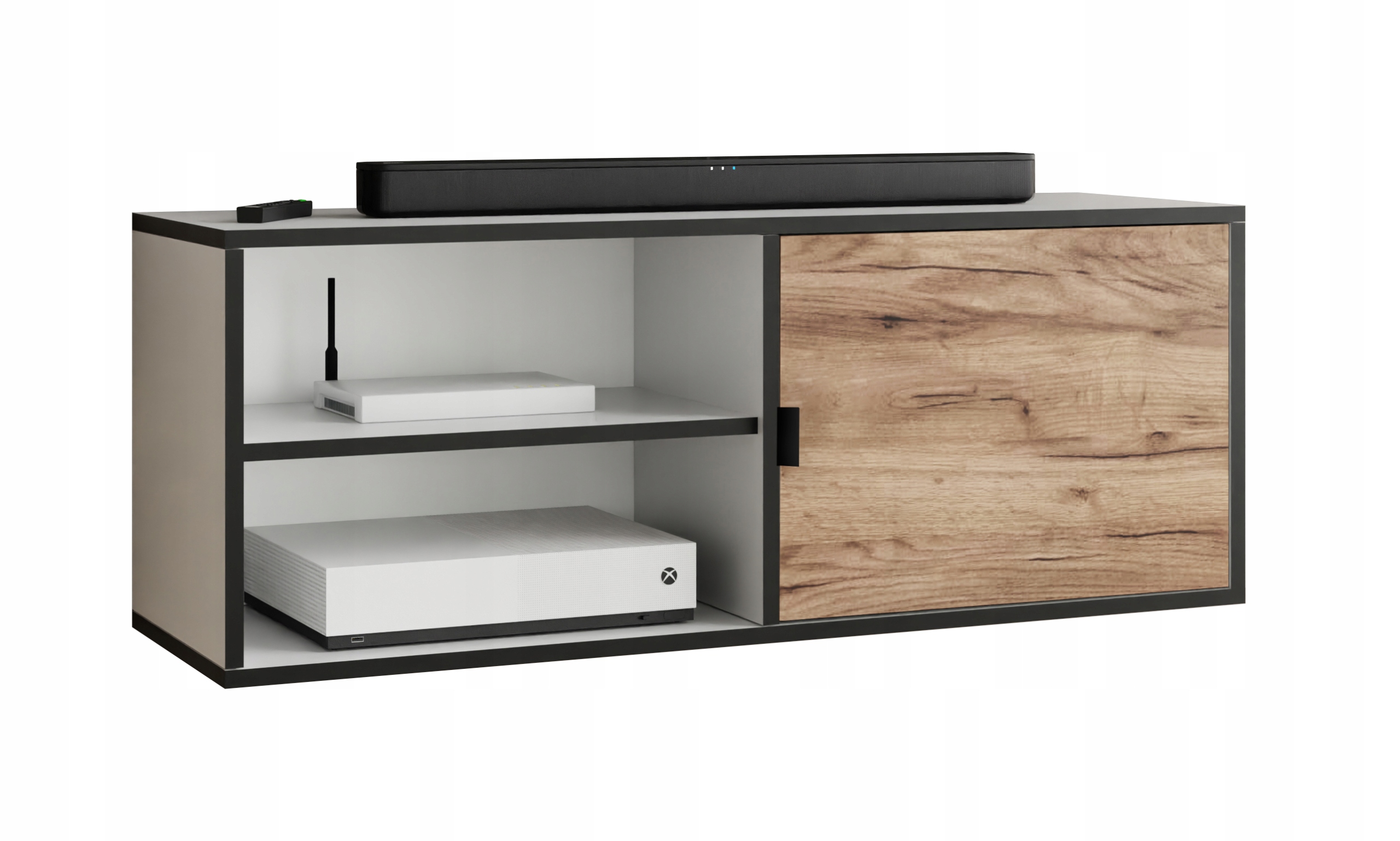 Rtv skříňka Luna 2 černá, otevřená, bílá dub craft zlatý