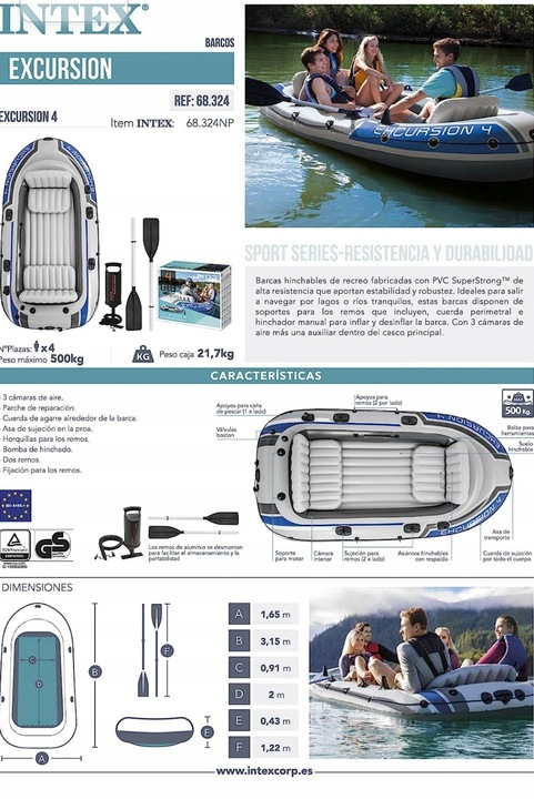 PONTON 4 OSOBOWY WĘDKARSKI INTEX WYGODNY DMUCHANY POMPKA + 2 WIOSŁA GRATIS Podłoga pełna