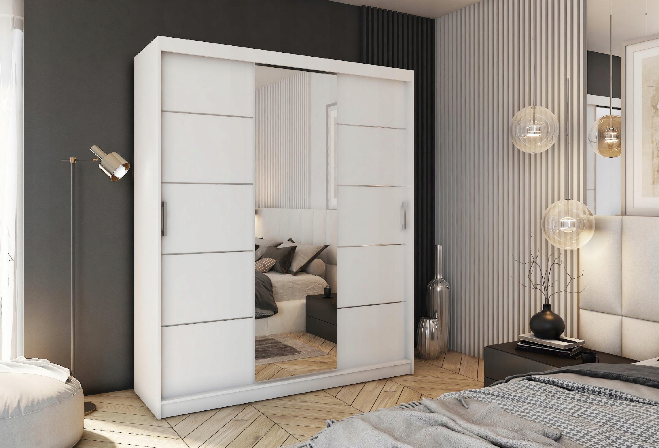 Szafa przesuwna z lustrem 180 cm dąb sonoma CUBE Kolekcja SZAFY CUBE