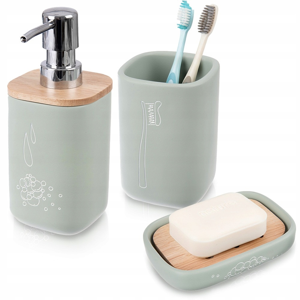 Koupelnový Set Greenish Příslušenství K Dávkovač Hrnek 3 El