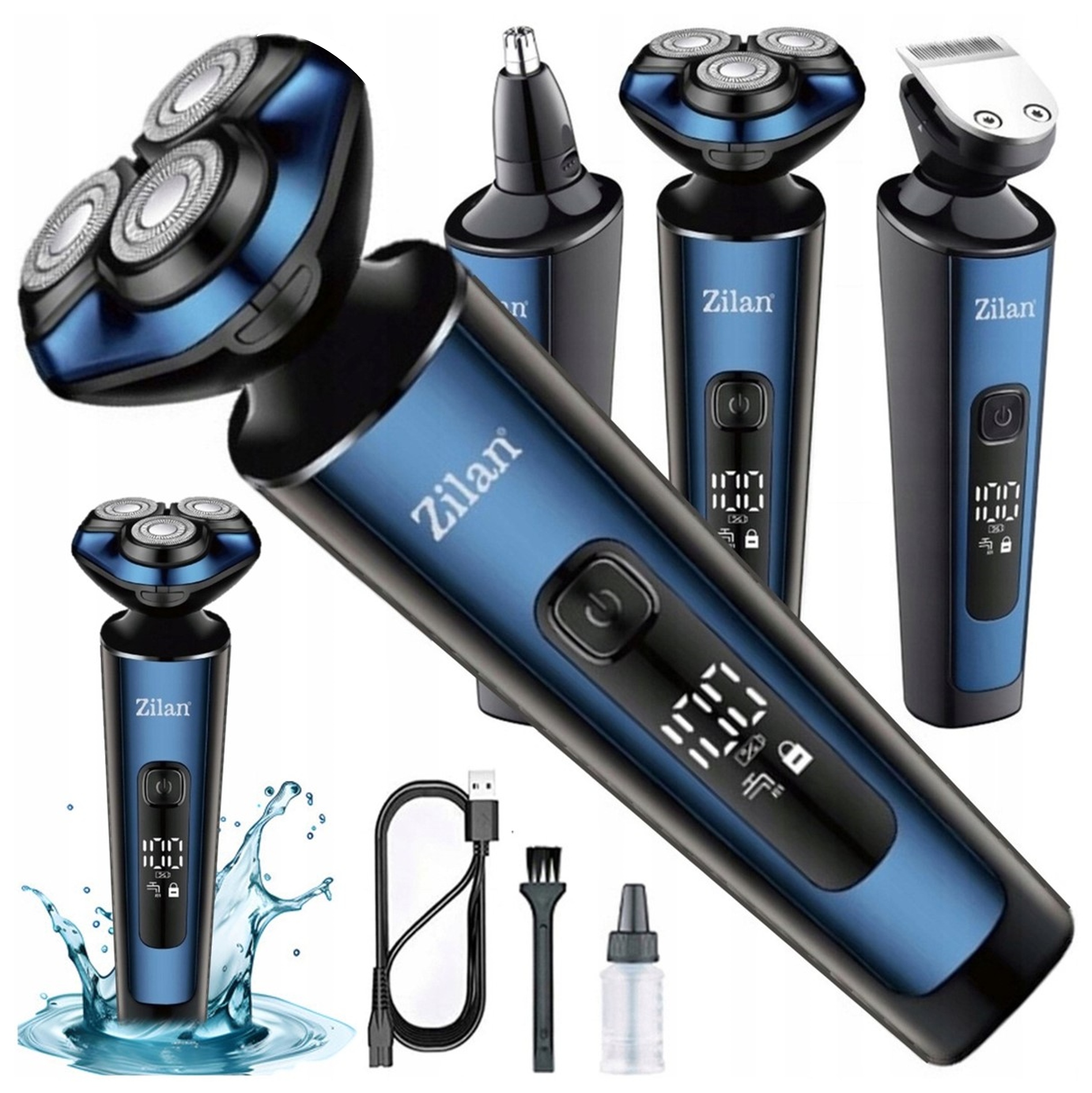 Golarka Męska Trymer Maszynka Do Brody Głowy Nos Uszy Wet&dry Usb Aion 3W1