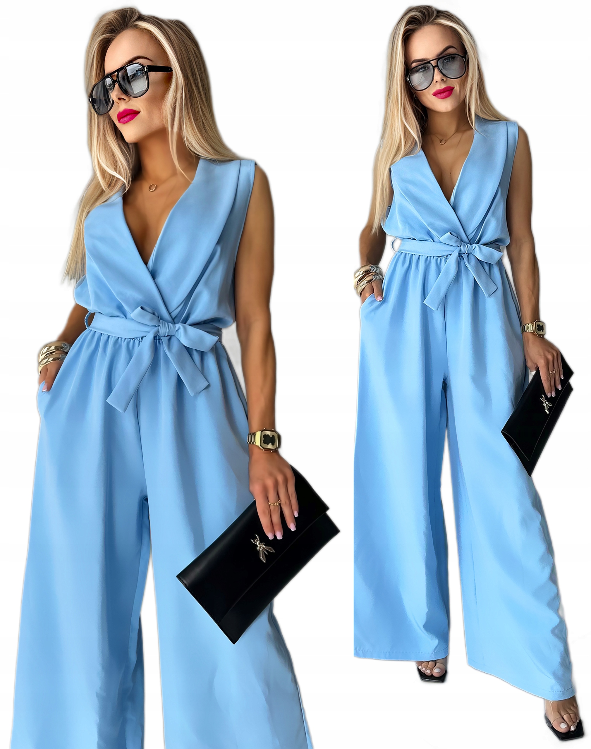 Elegantní Dámská Kombinéza s zavinovacím výstřihem a pásek, široké nohavice Iris