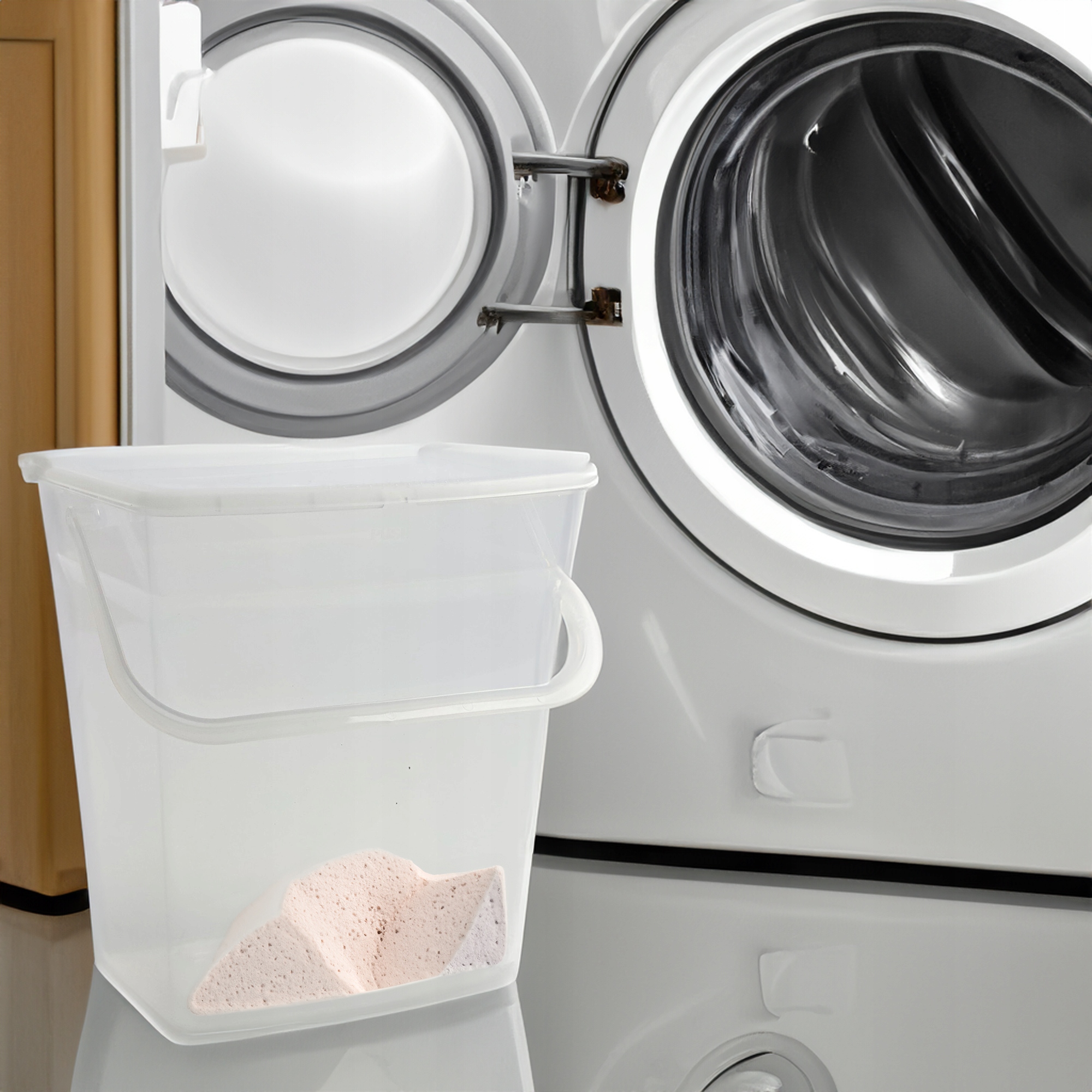 POJEMNIK NA PROSZEK 6L PRZEZROCZYSTY Z RĄCZKĄ DO PRANIA I PRZECHOWYWANIA