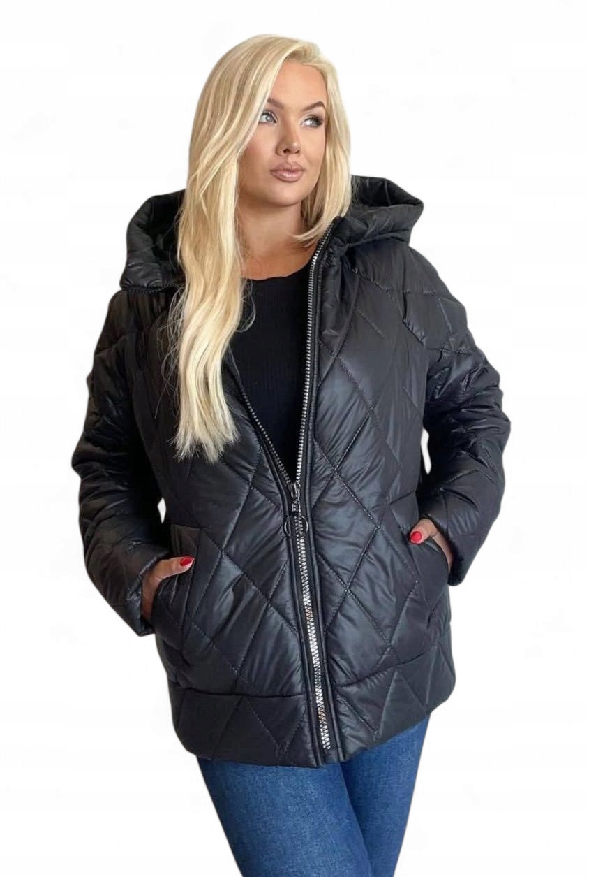 Prošívaná bunda s kapucí, černá, plus size, velikost 3XL