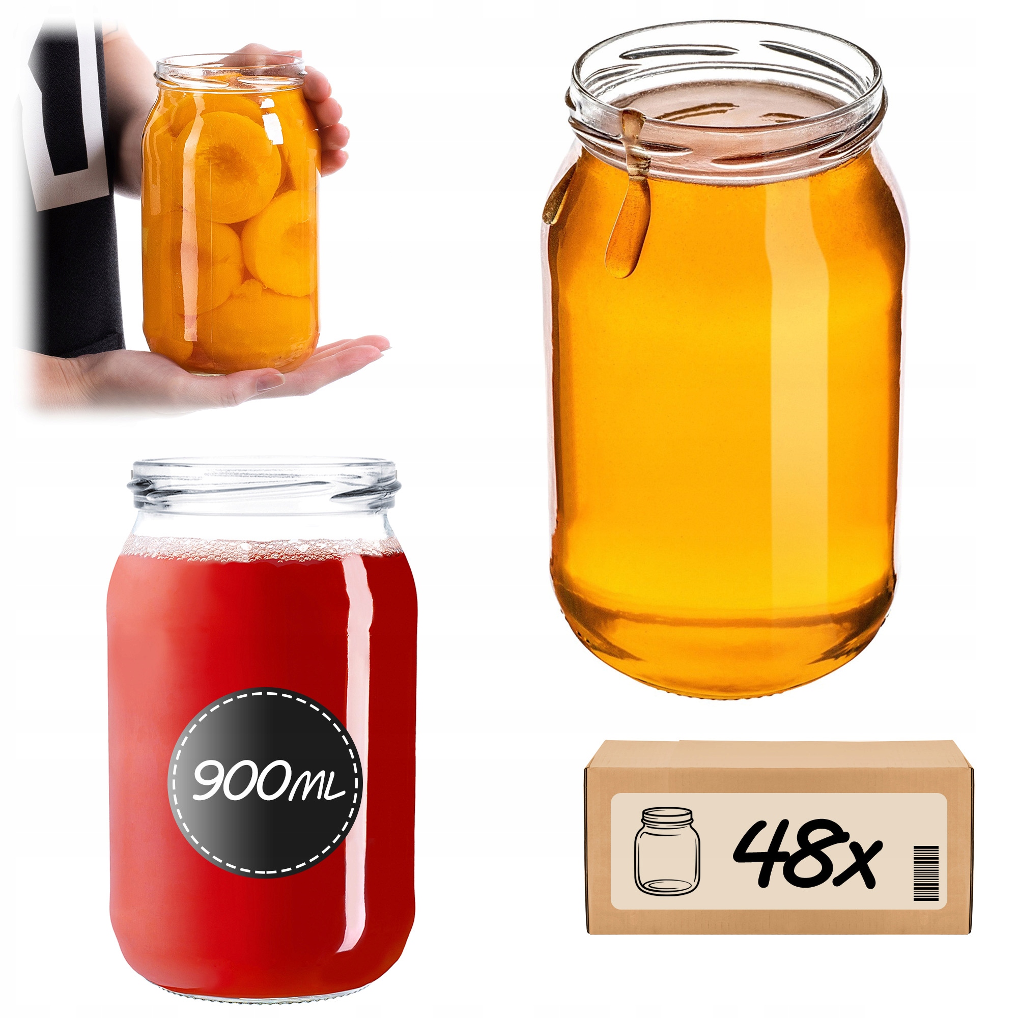 Sklenička 900 ml Sklenice Sklenice Na Zavařeniny Med Skleněný Džem 0,9 l 48 Ks Fi 82