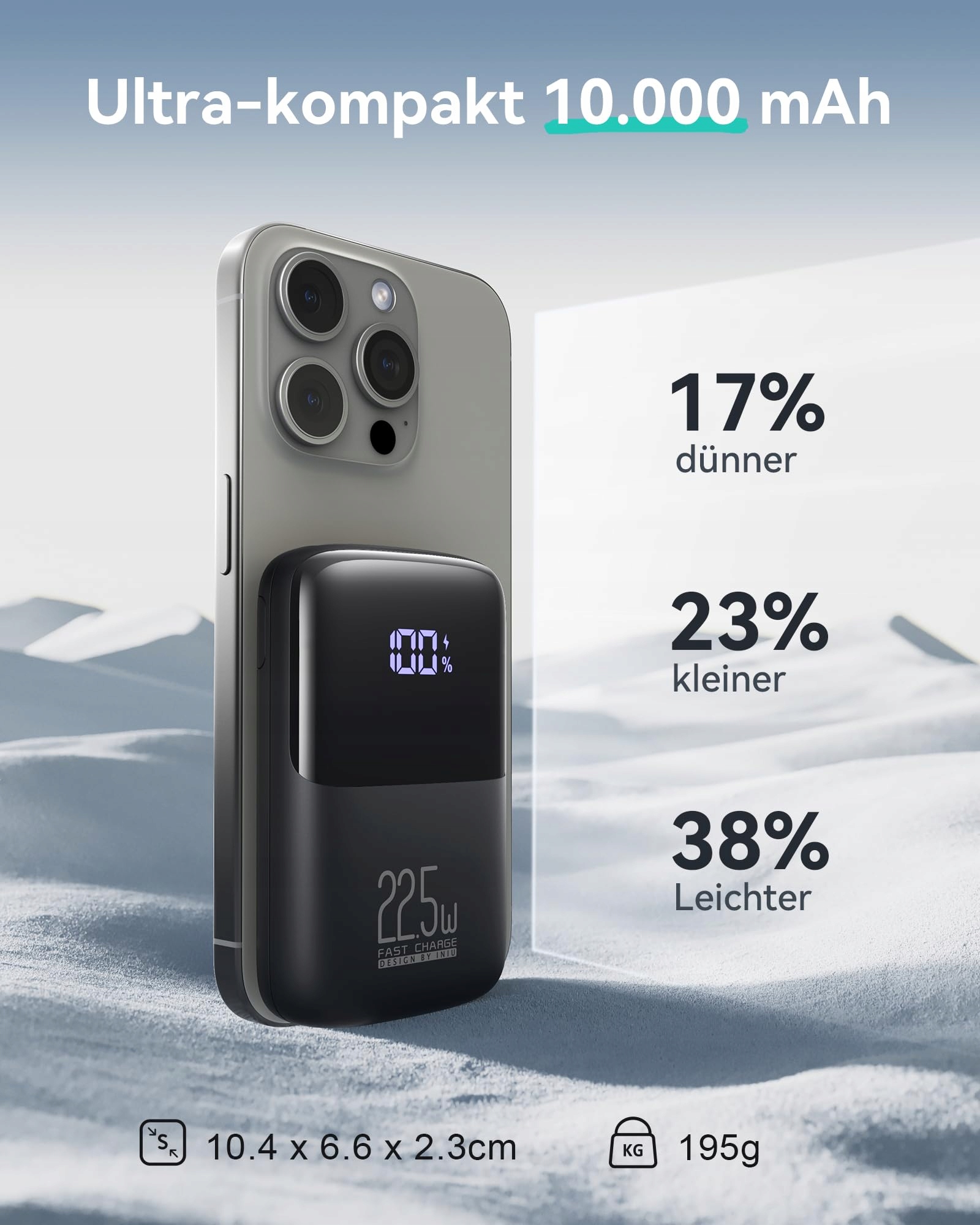 INIU Power Bank 22.5W 10000mAh USB C iPhone Samsung iPad — miniatura 2