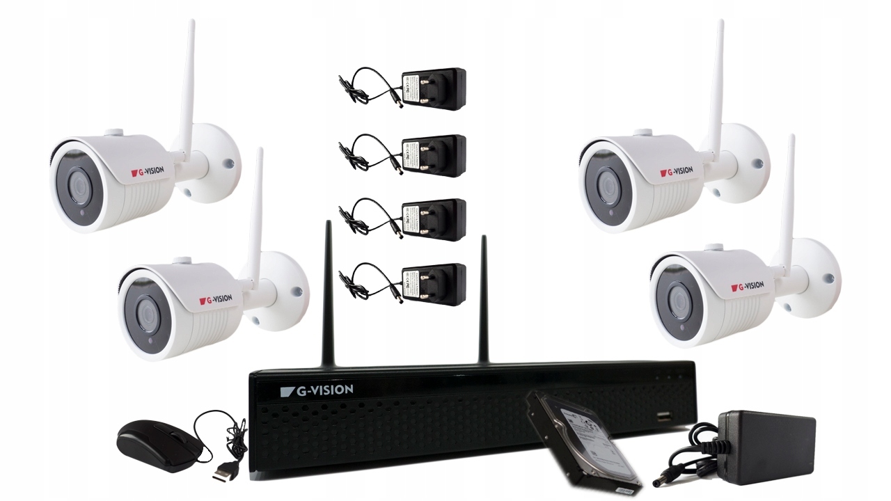 ZESTAW MONITORINGU Wi-Fi 4 Kamery FULL HD 2Mpx HDD