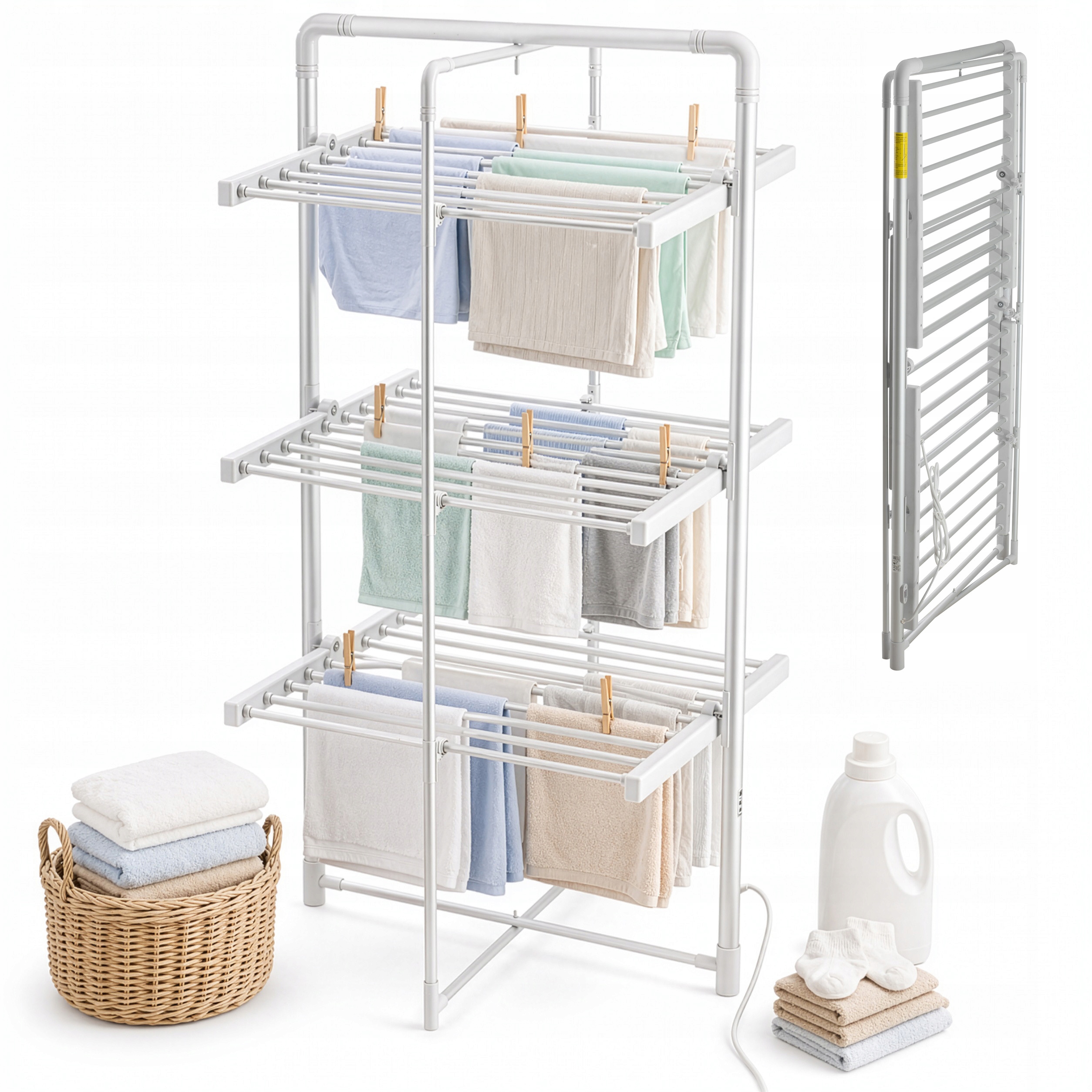 Suszarka Elektryczna na Pranie Stojąca Składana Balkonowa Duża Solidna