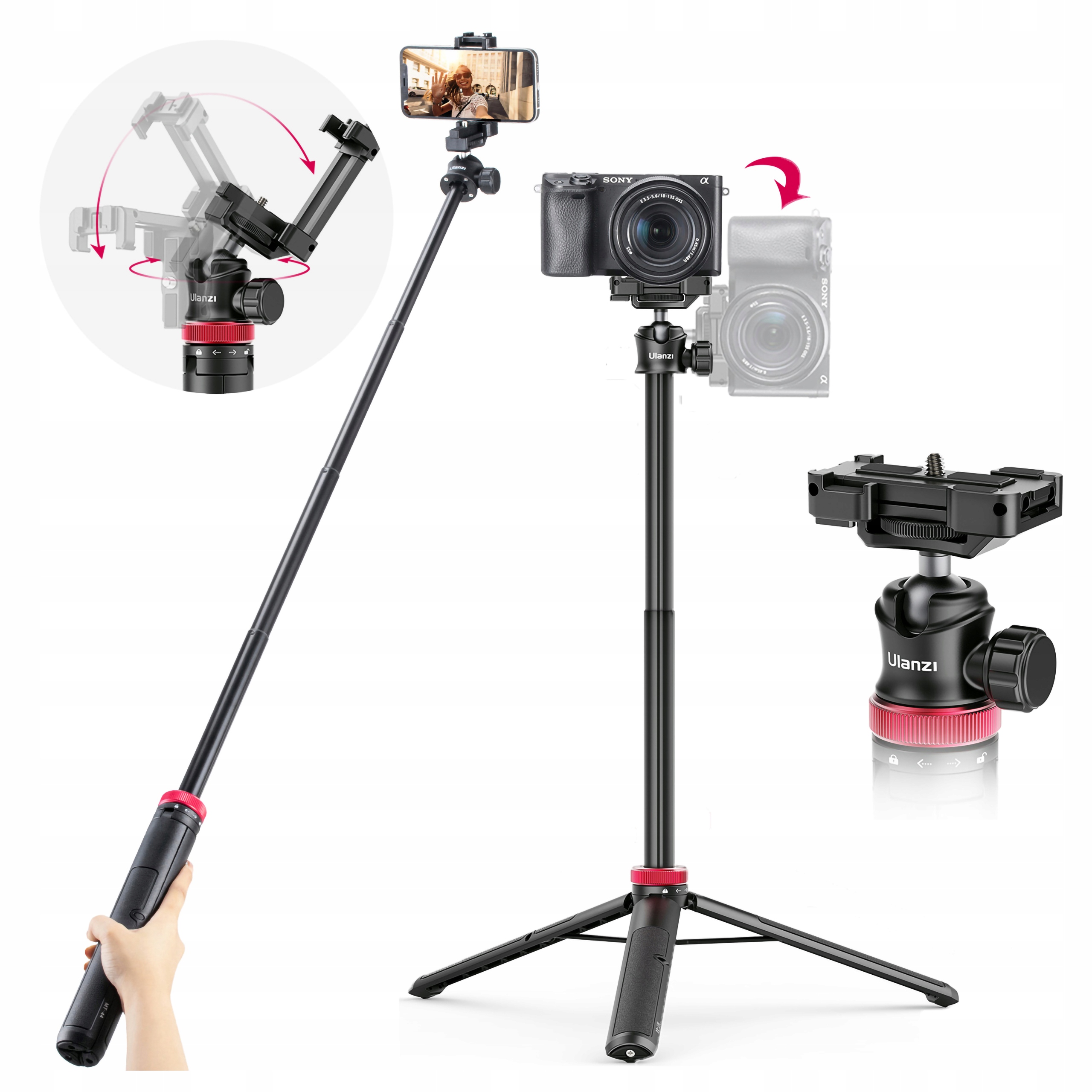 Statyw Monopod Kijek Ulanzi MT-44 do Aparatu Kamery Telefonu Udźwig 1,5kg