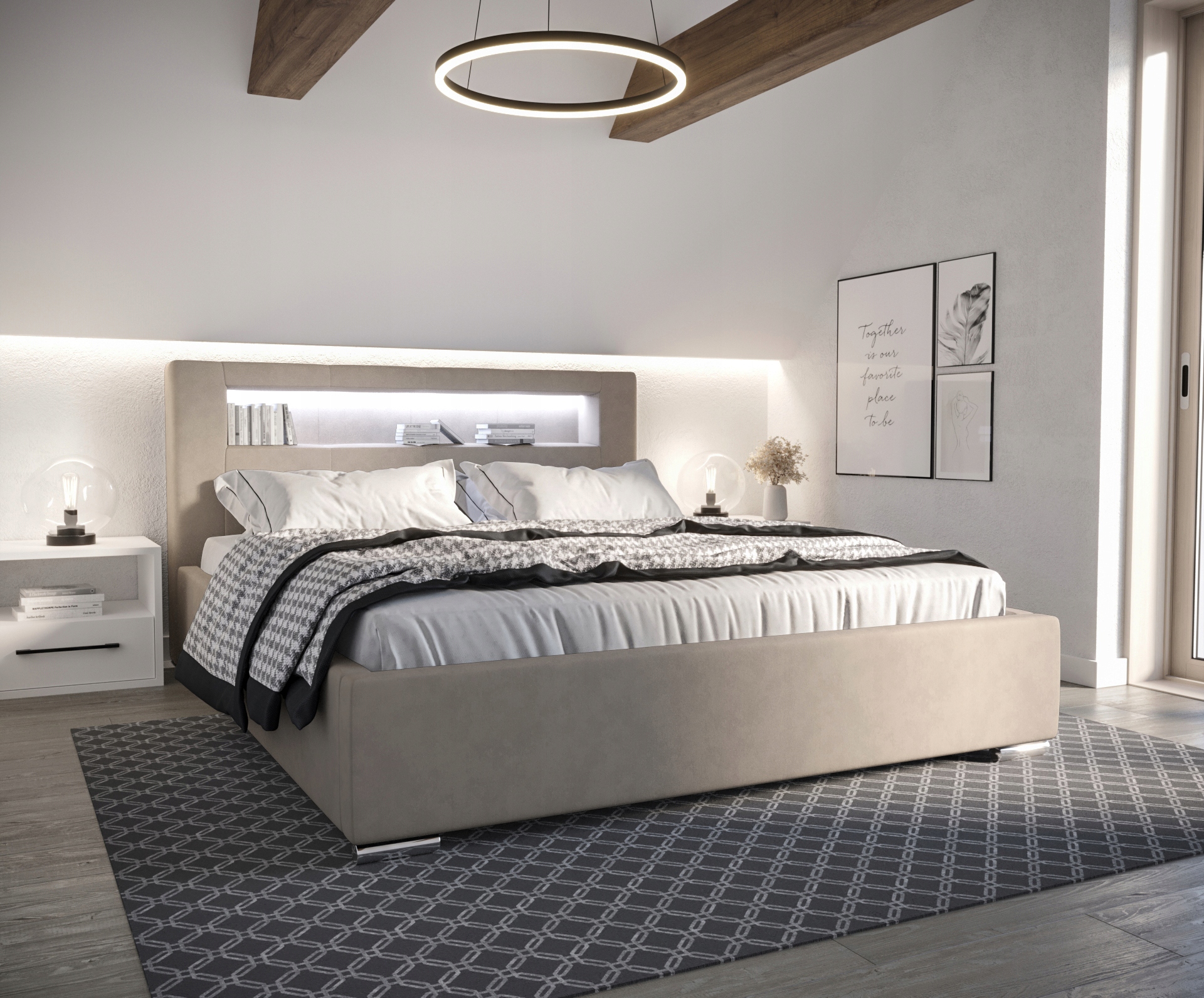 

Łóżko Tapicerowane Oświetlenie Led 160x200 Orion