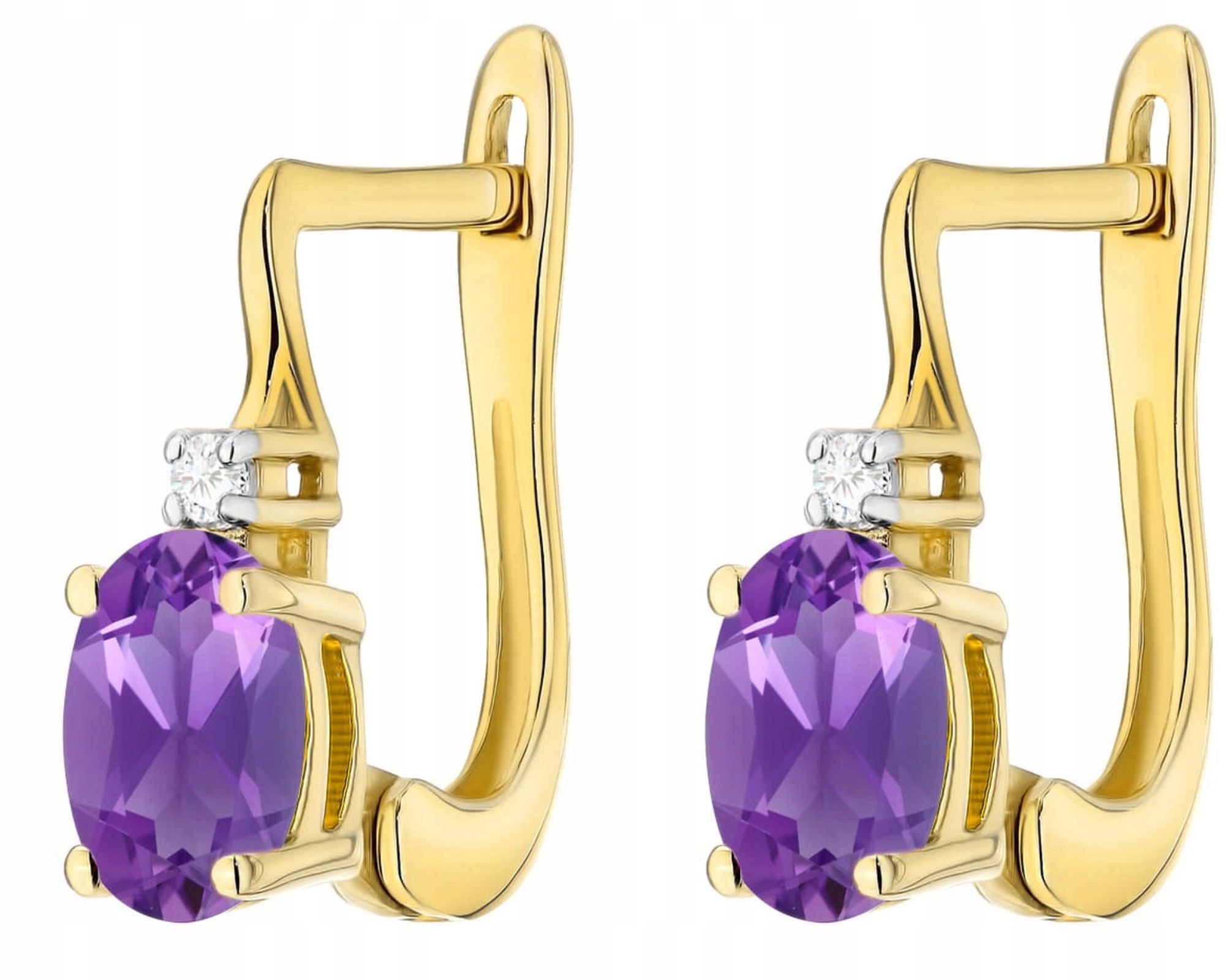 Zlaté Náušnice S Diamantem A Ametystem, Anglické Zapínání, Gravírování, Bonus