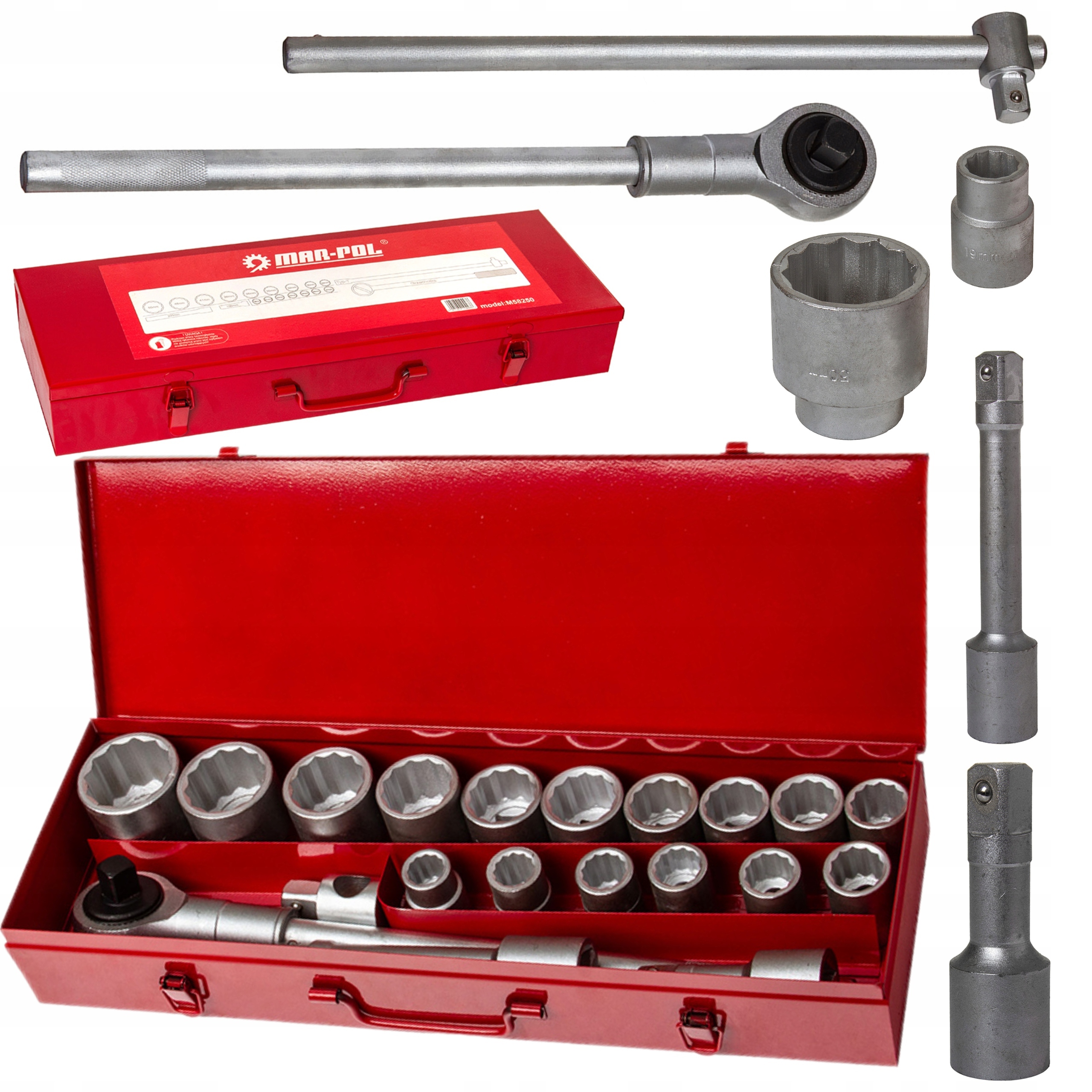 Sada Nástavcových Kľúčov S Hrkálkou 19-50 mm 3/4" 21 Elementov S Kufríkom