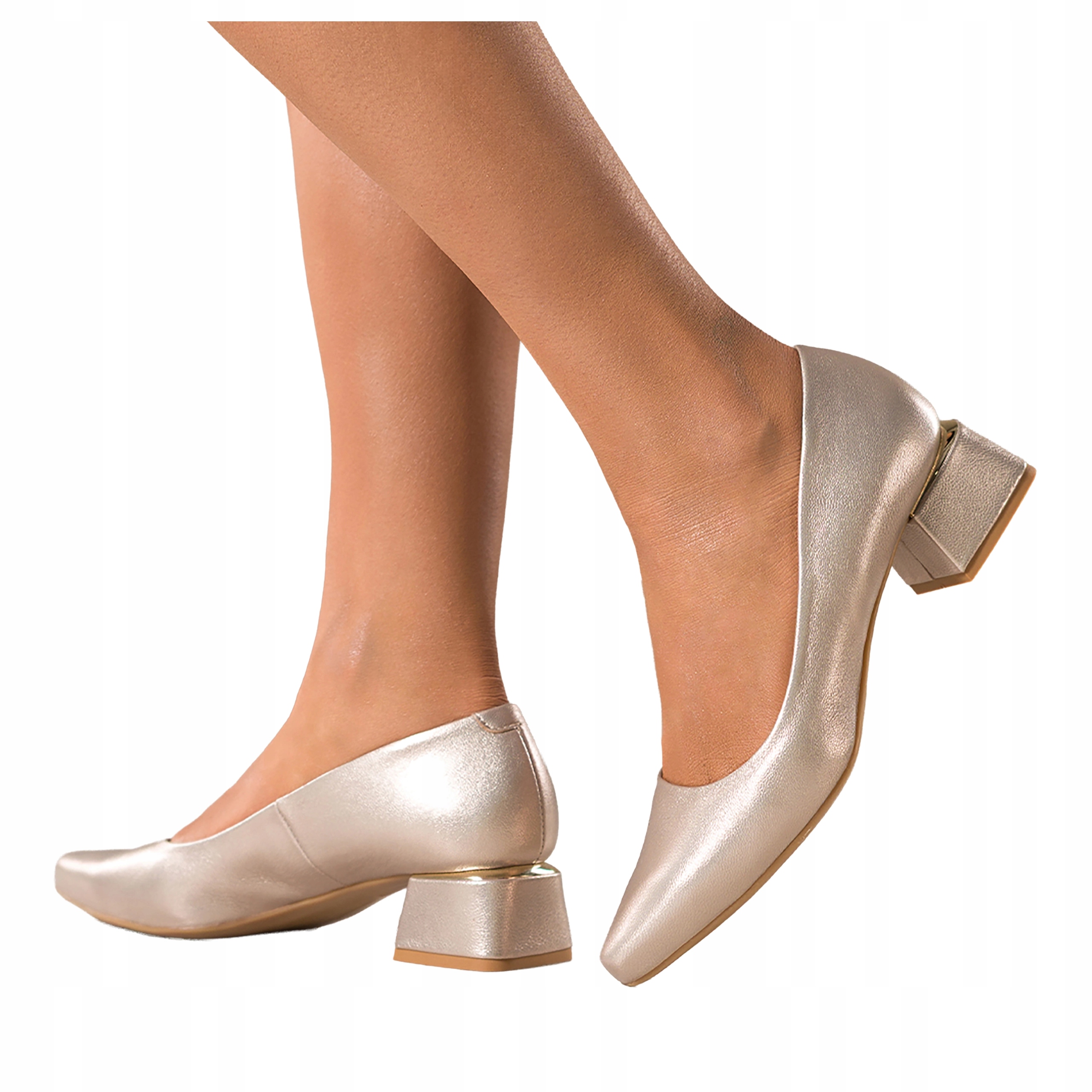 Zlaté Lodičky Dámské Kožené Zlaté Doplněk Široký Podpatek Klocek r 39