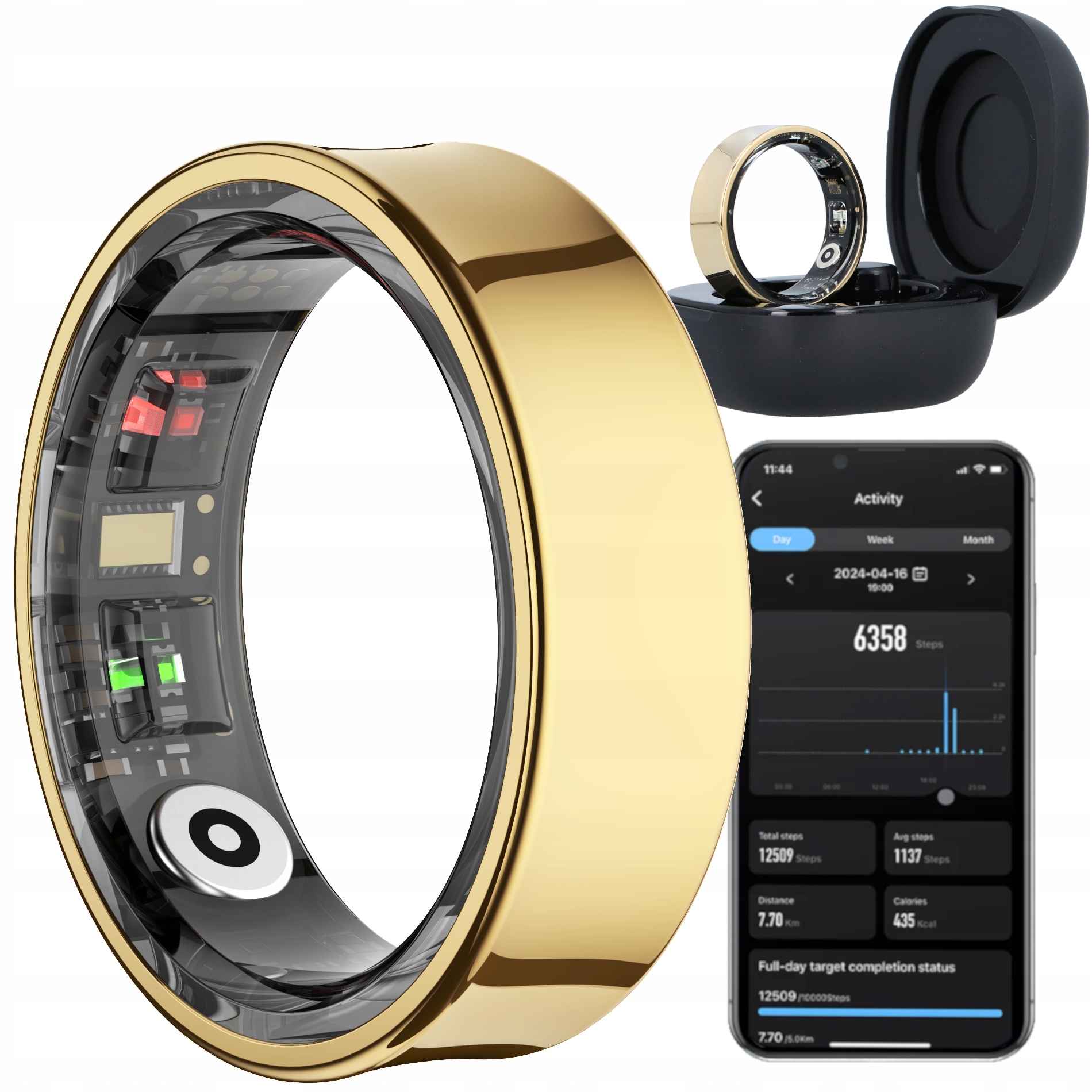 Smart ring Inteligentní prsten Tepová Frekvence Sport 5ATM Zlatý r. 11 25