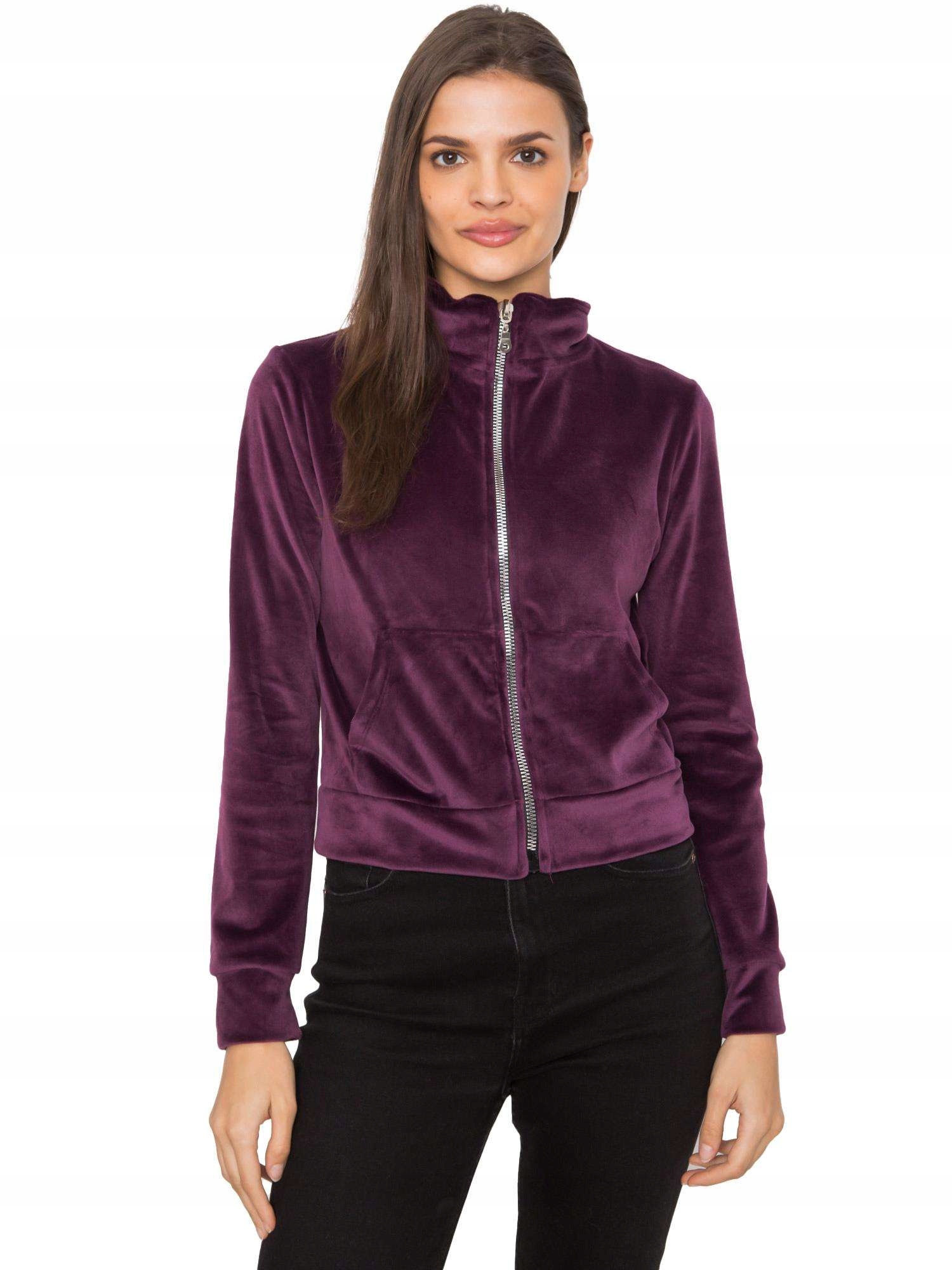 

Welurowa Bluza Damska rozpinana kieszenie S/m