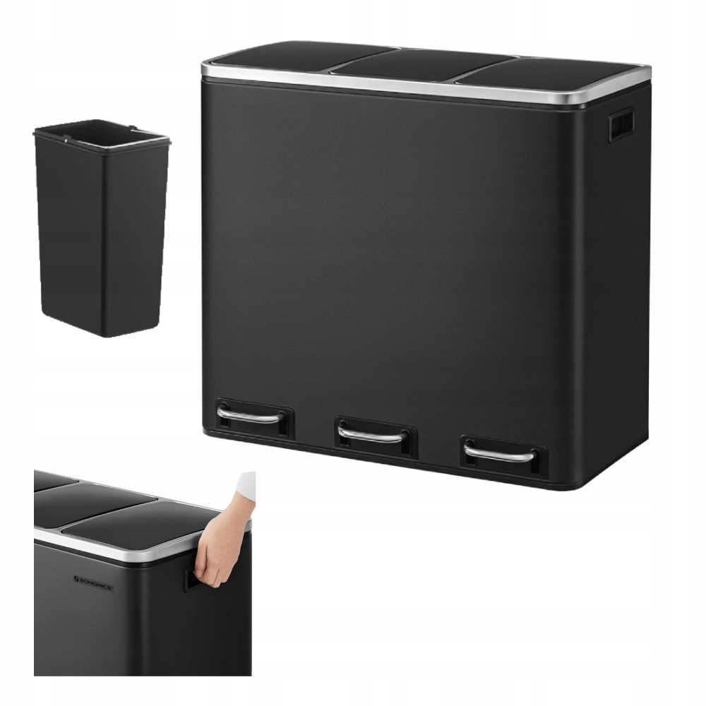 Odpadkový koš Trojitý 3 Komory 54L třídění Tiché Zavírání černý