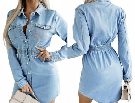 Sukienka Jeansowa Na Guziki Z Gumką W Pasie Jeans SJ1 M 38