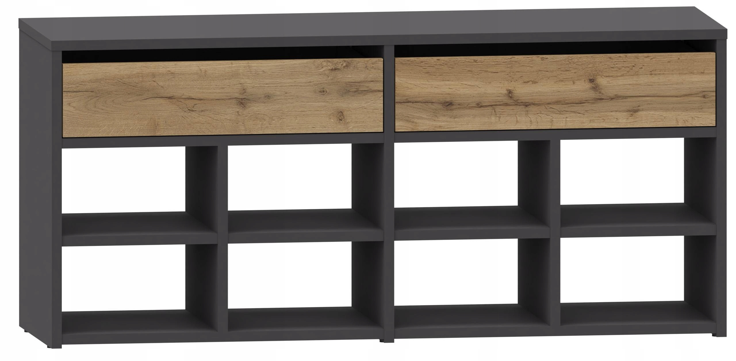 Skrinka na topánky Zappa grafit-wotan antracitová 2 zásuvky s otvorenými policami