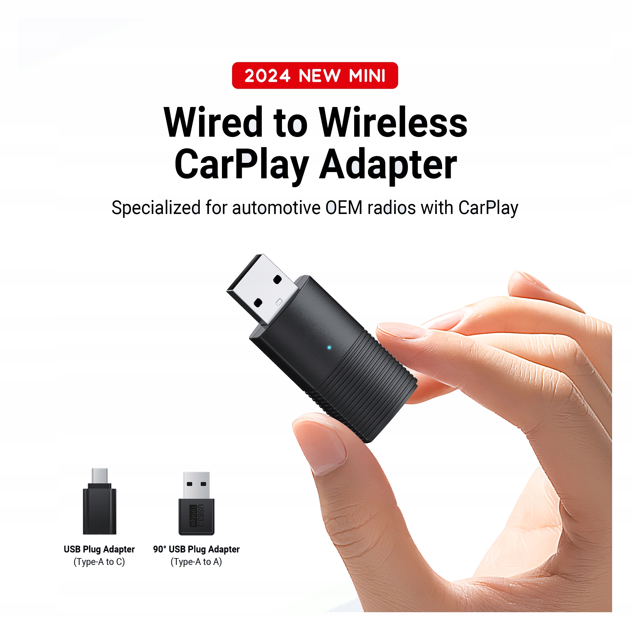 Bezprzewodowy Adapter Mini USB CarPlay do iPhone iOS Komunikacja Bluetooth Wi-Fi