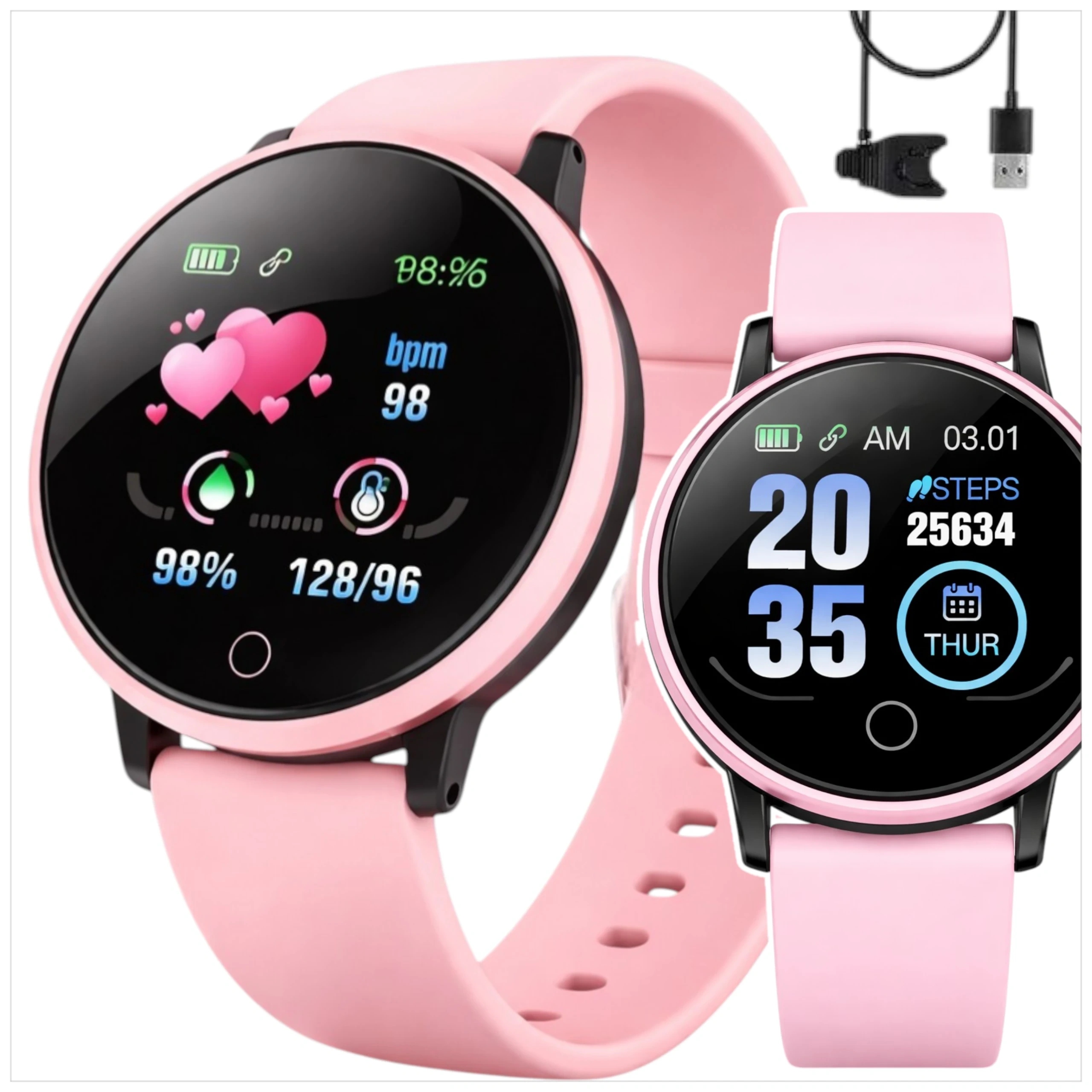 Okosóra Sportóra Rózsaszín Lengyel Menü Smart Watch 119 Plus