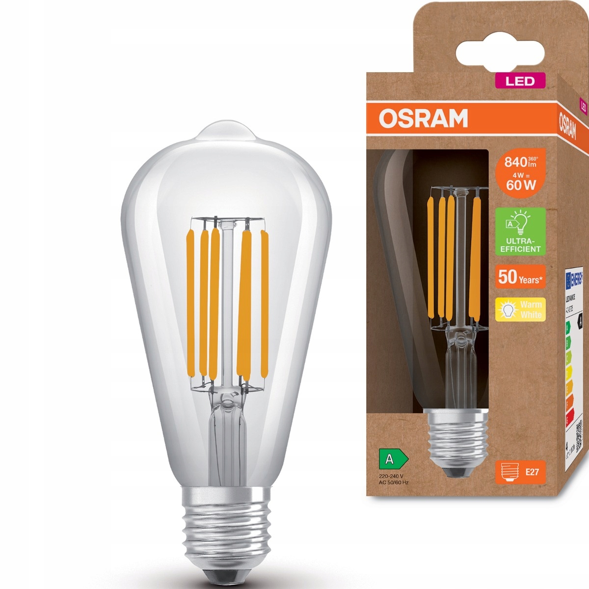 Żarówka LED E27 ST64 4W = 60W 3000K 210lm/W OSRAM Marka Osram
